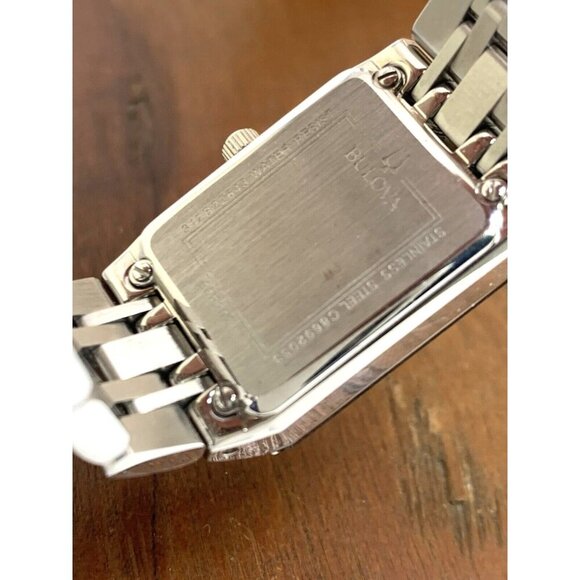 Bulova Women's Watch 96P202 Quartz Black Dial Diamond Quadra Silver Steel CHIP - Picture 7 of 14
